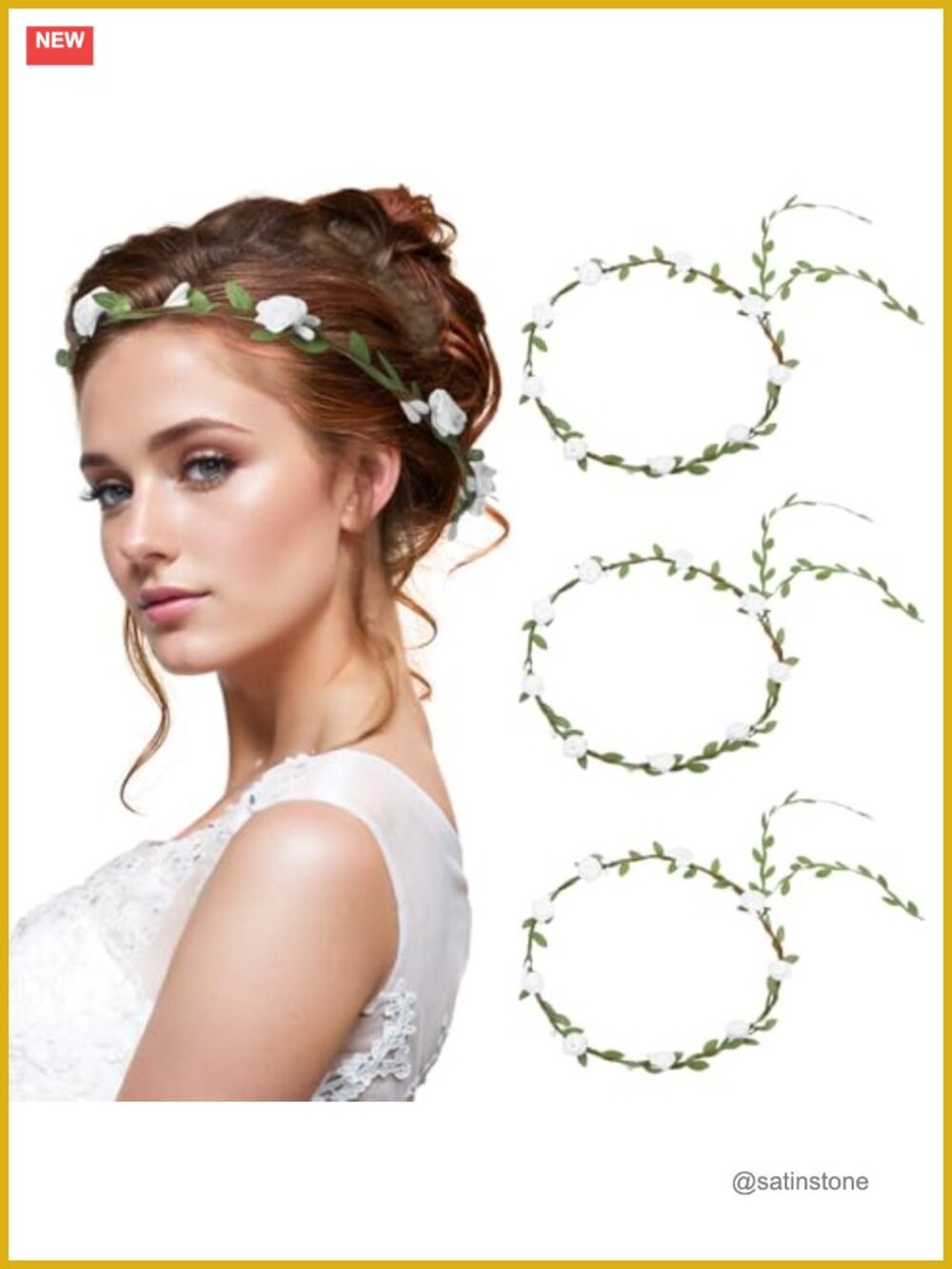 3Pc Fairy Flower Crown Headbands Adjustable Wedding Party Headwear